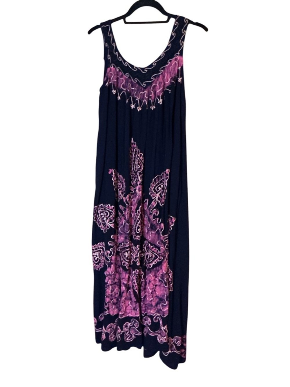 Spring wedding address, guest Boho Batik Print Maxi Dress Navy & Pink | One Size